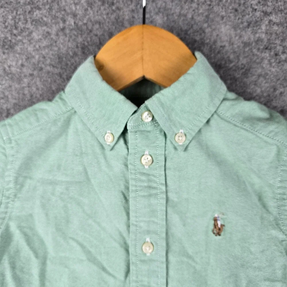 Ralph Lauren Oxford Shirt Kids 2T Green Long Sleeve Button Down Pony Logo